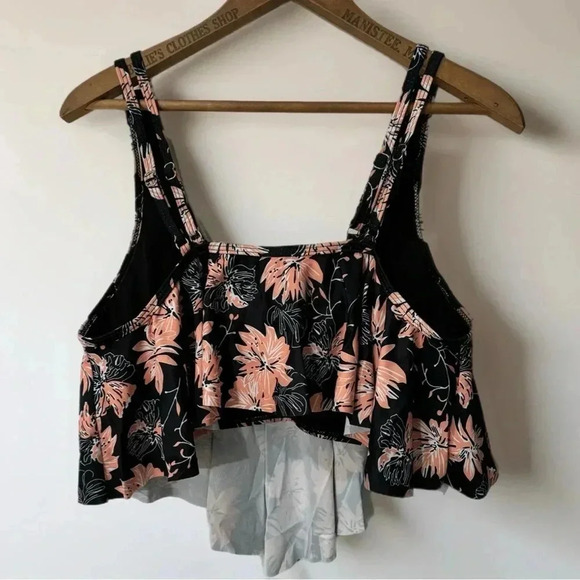 Women’s Floral Print Tankini Top Black Pink Bathing Suit Adjustable Top Sz M - Picture 6 of 9